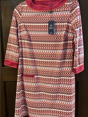 Cabana Life Pink and Orange Patterned Long-Sleeve Shift Dress